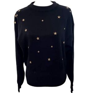 Meister Vintage Black Wool Sweater with Gold Stars
